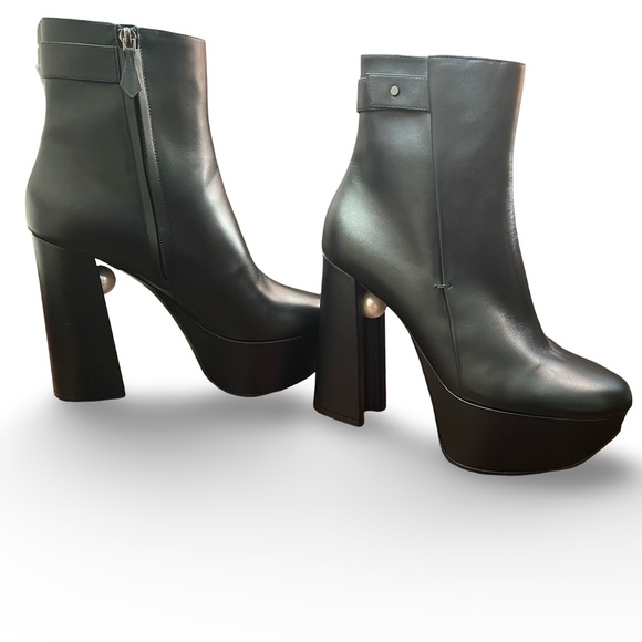 New Nicholas Kirkwood Miri platform black leather ankle boot faux pearl size 10 - Picture 6 of 12